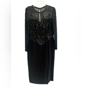 Jovani Cocktail Evening Dress Black Sheer Bodice Beaded Sequins Size 12